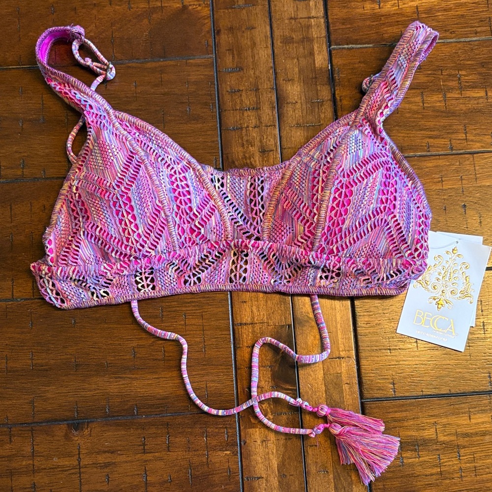 BECCA Pink/Purple Crochet Bikini Top - Small - Boho Barbie, Hippie - Sun ☀️